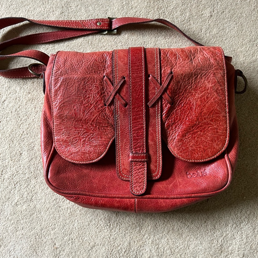 BELUA handbag Rare size 13” by 11” flap-over style leather textured